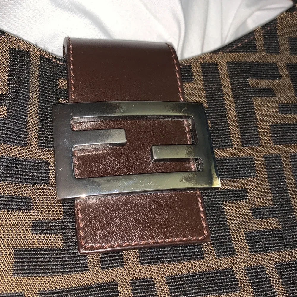 Fendi Zucca Canvas Baguette Shoulder Hobo Bag